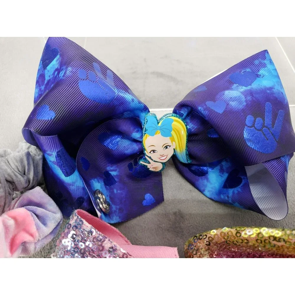 Jojo Siwa Oversized Clip In Girls‎ Bows With Scrunchies Blue and Pink Glitter